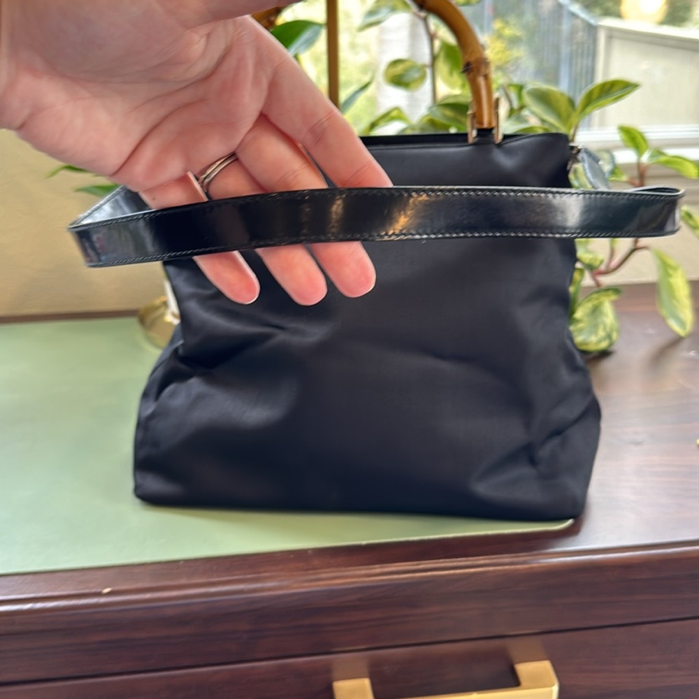 Gucci Black Canvas Bamboo Handle Shoulder/crossbody  Bag - Picture 11 of 16
